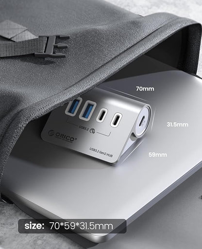 ORICO 4-Port USB 3.2 Gen2 Hub, Desktop USB 3.2 Hub with 2 USB-A, 2 USB-C, 5V 3A Power Supply Port, 10Gbps Aluminium USB-Splitter with 1.64Ft USB-C to USB-A/C Cable for iMac, MacBooks, Mac mini