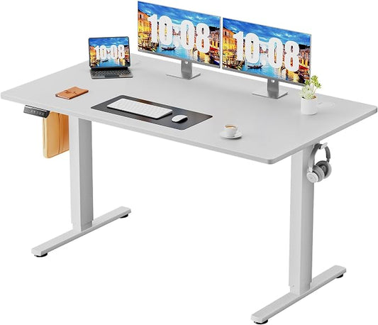Sweetcrispy 48 Inch Electric Standing Desk, Height Adjustable Sit Stand Up Desk, Computer Workstation Home Office Gaming Rising Table with Memory Preset Splice Board,White