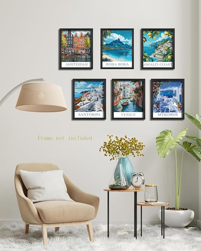 Vintage Travel Cities Posters Wall Art Set of 9,Europe Italy Cities Wall Decor, Trendy Modern The World Travel Canvas Art Prints Painting for Living Room Bedroom Bathroom Home Decor 8x10In Unframed