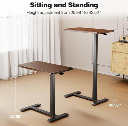 ROMOON Overbed Bedside Table with Wheels, Rolling Height Adjustable Standing Desk, Mobile Laptop Cart with Sturdy Frame for Hospital, Home and Small Space (27.6" W x 15.7" D, Walnut)