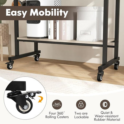 Tangkula Rolling Computer Desk Cart with Keyboard Tray, Mobile Portable Laptop PC Desk with CPU Stand & 3 Hooks for Sofa & Bed, Compact Small Desk on Wheels for Small Spaces (Grey)