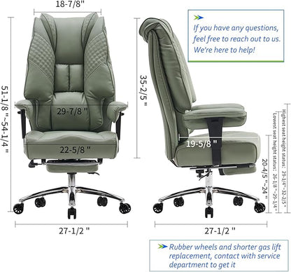 EXCEBET Big and Tall Office Chair 400lbs Wide Seat, Leather High Back Executive Office Chair with Foot Rest, Ergonomic Chairs Lumbar Support for Lower Back Pain Relief (Light Green)