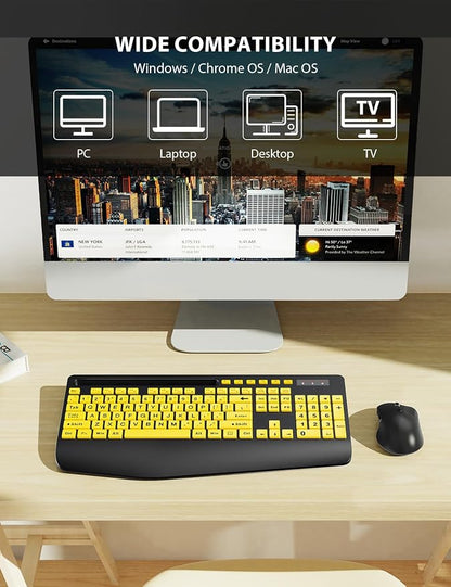 Wireless Keyboard and Mouse Combo - Large Print Ergonomic Keyboard with Wrist Rest, Phone Holder, Sleep Mode, Silent 2.4GHz Keyboard Mouse Set for Computer, Laptop, PC, Mac, Windows - Trueque