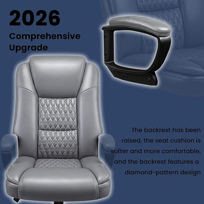 OFIKA Leather Office Desk Chair,Ergonomic Office Chair with Lumbar Support,Computer Chair,Executive Leather Chair with Padded Flip-up Arm,Adjustable Armrests, Black,275LBS