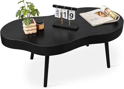 Black Coffee Table Wooden Cloud Shaped Coffee Tables with Thick Top Mid-Century Modern Irregular Center Living Room Tables Cute Floor Table for Living Room Bedroom Apartment