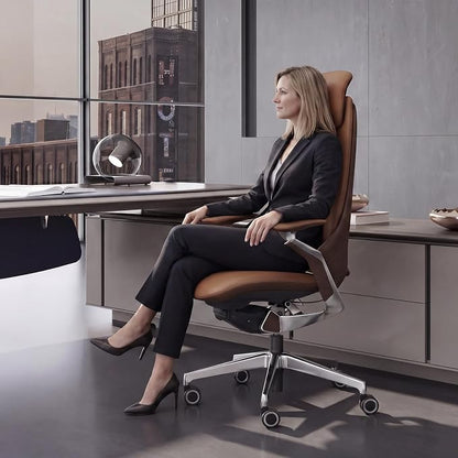 Ergonomic Executive Leather Office Chair-High Back Top Grain Leather with Adjustable Headrest, 3-Position Recline (90°-135°), Tension Control & Height Adjustment, Italian DONATI Base