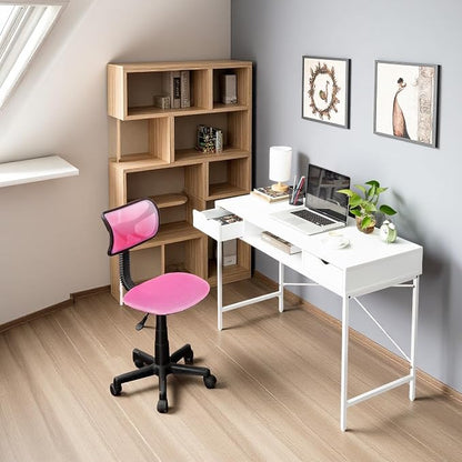 JJS 48' Writing Desk with Drawers, Contemporary Home Office Large Computer Laptop Workstation with Storage, White Drawer