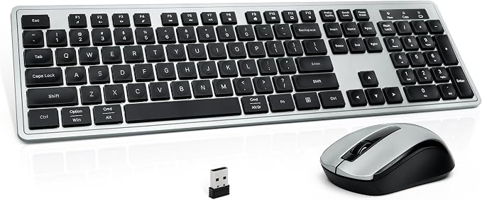 Wireless Keyboard and Mouse, 2.4GHz Cordless Silent Keyboard Mouse Combo, Optical Mouse, Plug and Play USB Receiver, Compatible with Windows, Mac, Laptop, and PC – Ideal for Office Use（Black Gray）
