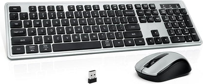 Wireless Keyboard and Mouse, 2.4GHz Cordless Silent Keyboard Mouse Combo, Optical Mouse, Plug and Play USB Receiver, Compatible with Windows, Mac, Laptop, and PC – Ideal for Office Use（Black Gray）