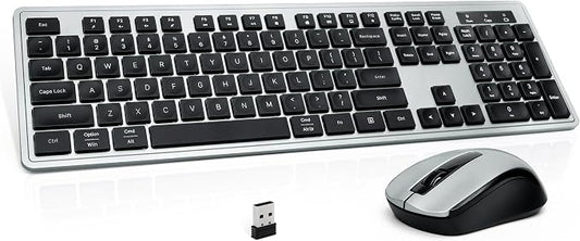 Wireless Keyboard and Mouse, 2.4GHz Cordless Silent Keyboard Mouse Combo, Optical Mouse, Plug and Play USB Receiver, Compatible with Windows, Mac, Laptop, and PC – Ideal for Office Use（Black Gray）