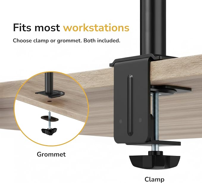 Mount-It Dual Monitor Arm, Desk Mount for 2 Screens 13-32 in, Steel | Holds up to 19.8 lbs Each, Full Motion Tilt Swivel Rotate, VESA 75x75 100x100, Cable Management, C-Clamp or Grommet, Black