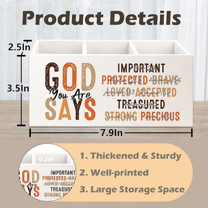 Bookmark Holder Decor Wooden Pen Pencil Holder for Desk, Christian Bible Gifts, God Says you Are Wood Makeup Brush Toothbrush Holder Organizer for Reading Corner Room Library