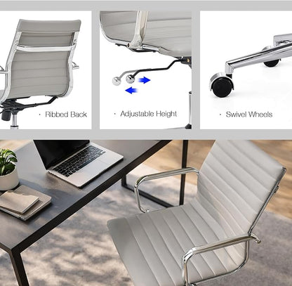 Gray Office Chair Ergonomic Computer Desk Chairs Executive Conference Room Chair Leather Modern Home Office Chair for Desk Mid Back Adjustable Swivel Chairs with Lumbar Support(Gray)…