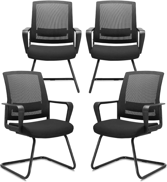 CLATINA Office Guest Chair with Lumbar Support and Mid Back Mesh Space Air Grid Series for Reception Conference Room 4 Pack