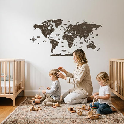 Colorfull Worlds, Multilayer 3D Wooden World Map, Travel Map States and Capitals, Wall Decor For New House, Gift For Travelers, Office Decor, Birthday Present, Living Room Decoration (XL, Betül)