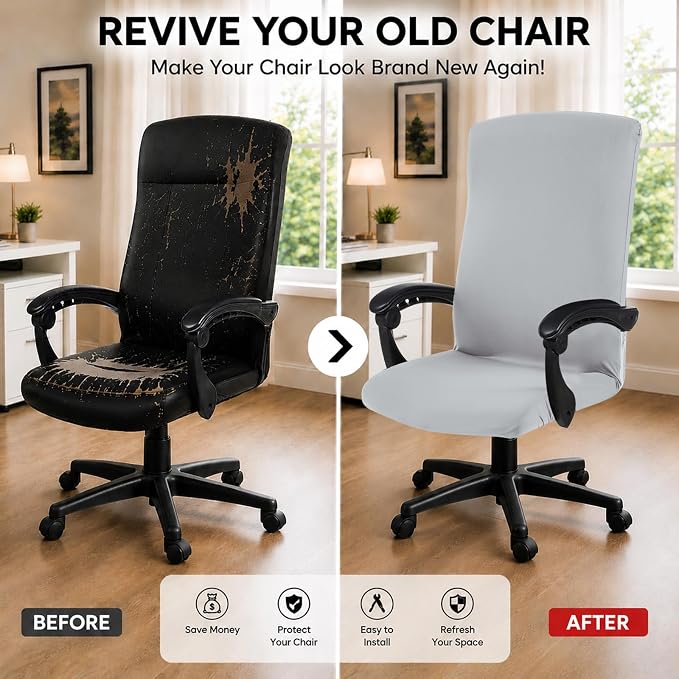 DIVA EN CAMINO DEC Stretch Computer Office Chair Cover with Durable Zipper - Universal Washable Removable Spandex Rotating Boss Chair Slipcovers - Anti-dust Soft Desk Chair Seat Protector for Pets
