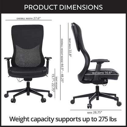 WorkPro® Fortimo Ergonomic Mesh/Vegan Leather High-Back Executive Chair, Black/Black, BIFMA Compliant