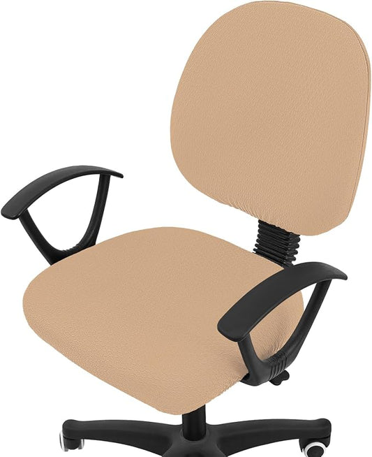 Smiry Stretch Jacquard Office Computer Chair Covers, Removable Washable Universal Desk Rotating Chair Slipcovers Protector, Seat + Backrest Cover, Camel