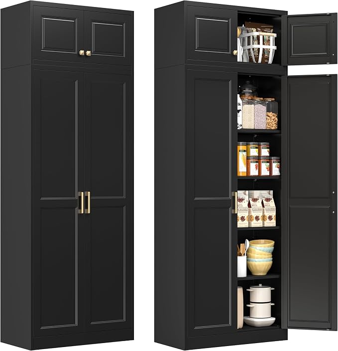 Polup Kitchen Pantry Cabinet, 86 Inch Tall Metal Storage Cabinet, Large Pantry cabinets with Doors and Shelves, Black Storage Cabinets for Garage, Living, Dining, Office, Bathroom, Assembly Required