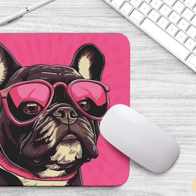 Pink Mousepad Glamour Dog French Bulldog Mouse Pad for Home Office Gaming Working Desk Computer Desktop Accessories Non-Slip Rubber Mousepad for Dog Lovers