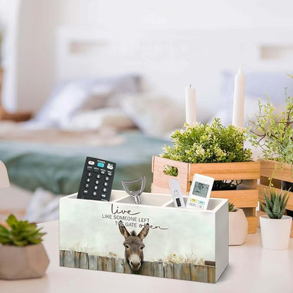 Donkey Gifts Pen Holder for Desk, Rustic Donkey Decor Pencil Organizer, Live Like Someone Left The Gate Open Farm Animal Wooden Pen Holder Desk Accessories Decor for Home Office