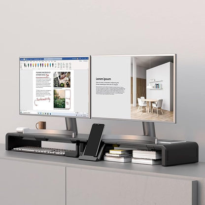 Klearlook Computer Monitor Stand for Desk, Adjustable Foldable Monitor Riser with Storage Drawer & Tablet Phone Holder for Office, Home, Laptop, Desktop (Black 2 Pack)