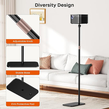 PUTORSEN Universal Projector Stand, Height Adjustable Floor Stand | 360° Rotating Ball Head, 1/4" Screw, Heavy-Duty Carbon Steel Base, For Projectors, Cameras & Webcams