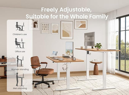 BANTI 63 × 28 Inches Standing Desk, Ergonomic, Electric Height Adjustable, Sit and Stand Up, Computer Office Desk with Splice Board, White Frame/Light Rustic Top