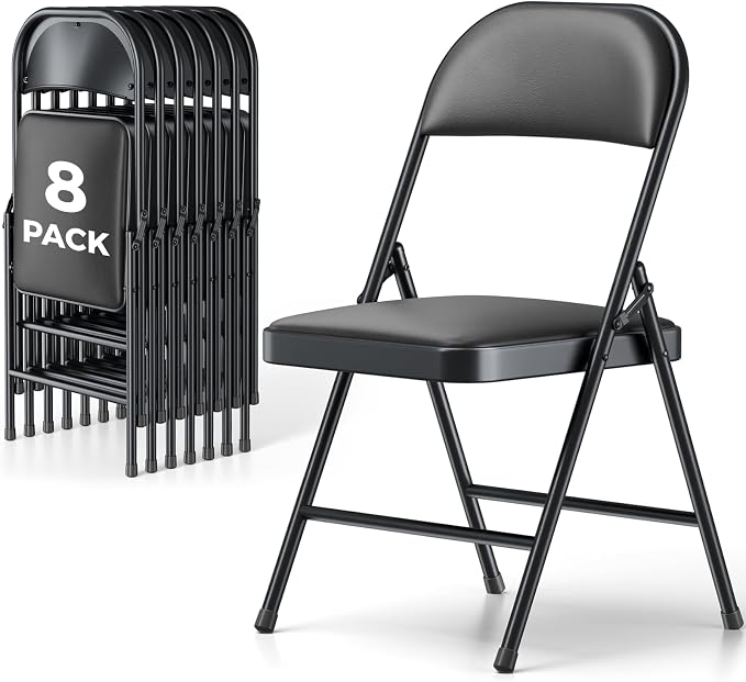 8 Pack Folding Chairs, PU Leather Folding Dining Chairs with Padded Cushion Seat & Back, Indoor Outdoor Folding Chair Set for Home Office, Parties, Events, Wedding, Extra Guest Seating