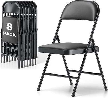 8 Pack Folding Chairs, PU Leather Folding Dining Chairs with Padded Cushion Seat & Back, Indoor Outdoor Folding Chair Set for Home Office, Parties, Events, Wedding, Extra Guest Seating