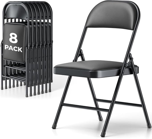 8 Pack Folding Chairs, PU Leather Folding Dining Chairs with Padded Cushion Seat & Back, Indoor Outdoor Folding Chair Set for Home Office, Parties, Events, Wedding, Extra Guest Seating