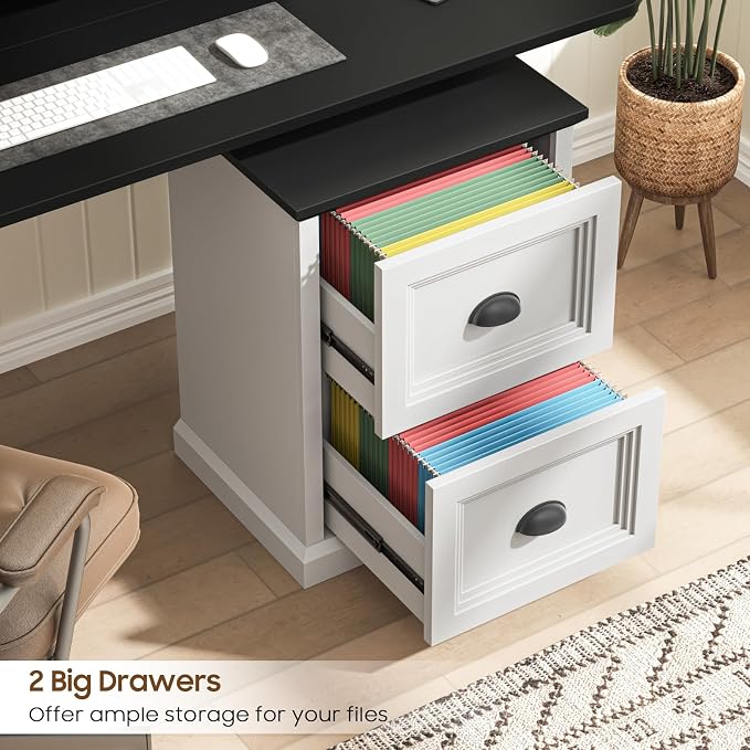 Halitaa Vertical File Cabinet, Filing Cabinet with 2 File Drawers, Farmhouse Small File Cabinet Fits Letter/A4 Size, Wooden Printer Stand, Under Desk Cabinets for Home Office, White and Black