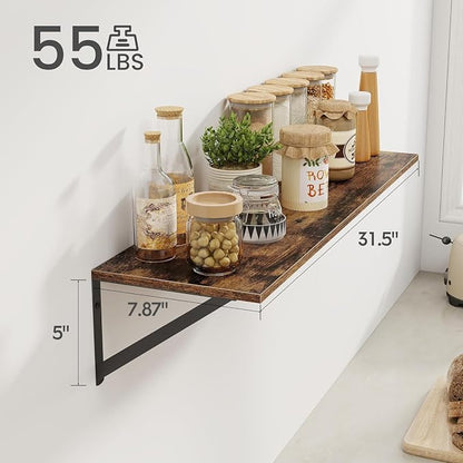 Heimlove Deep Floating Shelves for Wall, 36W x 8D Wood Wall Shelves Set of 2, Wide Floating Bookshelf for Living Room, Kitchen, Office, Bedroom and Decor Storage, with Metal Bracket - Rustic Brown
