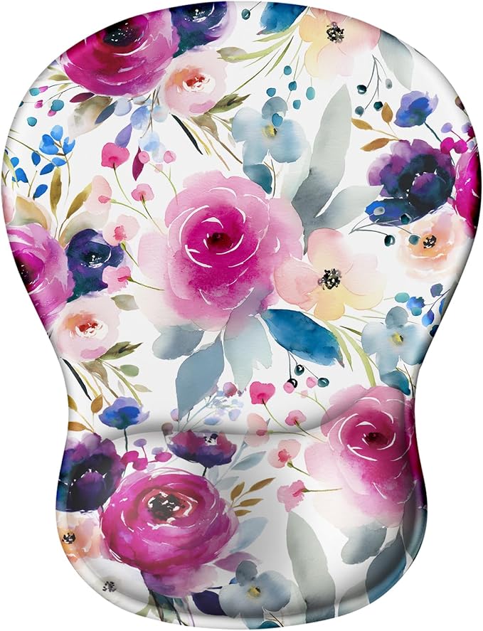 Flower Mouse Pad with Wrist Rest Ergonomic Mousepad Middle Concave Office | Wrist Support for Women, Desk Accessories, Gaming, Work, Home, Non-Slip PU Base, for Wireless Mouse Computer Laptop