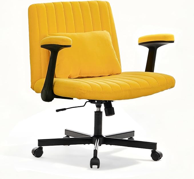 Ergonomic Cross Legged Chair with Wheels,360° Swivel Meditation Chair,ADHD Chair, Criss Cross Desk Chair with Lumbar Support and Adjustable Stool, (Wide seat Cushion, Yellow)