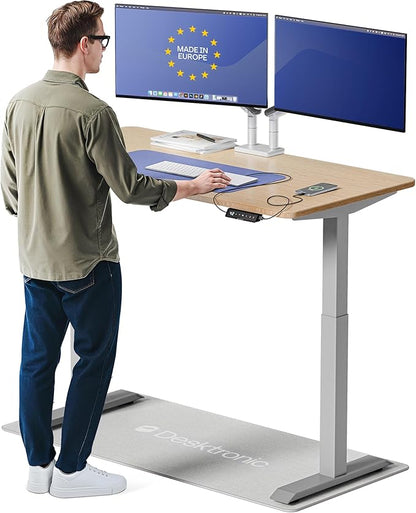 Desktronic HomeOne Standing Desk 54x28 — Ergonomic Sit Stand Home Office Desk, Made in Europe, Electric Dual Motor Height Adjustable, USB & USB-C Charging, Wobble-Free, Touchscreen, 3 Memory Presets
