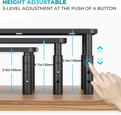 BONTEC 1 Pack 3 Height Adjustable Monitor Stand Riser with Pen Holder, Ergonomic Metal Laptop Stand with Cable Management, Desktop Stand for Computer, Printer (Black, 14.3” x 9.1”)