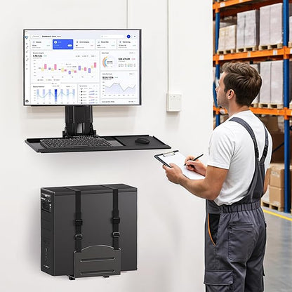 Monitor and Keyboard Wall Mount with CPU Holder for 32" Monitors (55 lbs Max), Keyboard Tray (4.4 lbs Load) & CPU Holder (22 lbs Capacity) - Height Adjustable, with Mouse Pad, VESA75/100