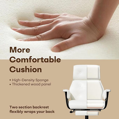 SeekFancy Reclining Criss Cross Office Chair with Wheels & Arms, White | Button-tufted PU leather; retractable footrest; 400 lbs capacity; 10% thickened wide cushion; retro executive design.