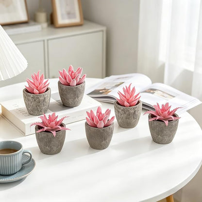 6 Pack Pink Succulents Plants Artificial in Pots, Fake Mini Planted Succulents Pink Room Office Desk Decor for Women