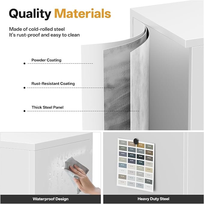 Metal Storage Cabinet with 2 Drawers 71" H,White Metal Garage Cabinets with 2 Lockable Doors and Adjustable Shelves, Locking Cabinet for Home Office,Pantry,Garage,Warehouse