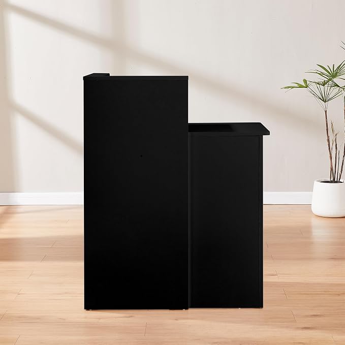 Small Reception Desk with Counter,Front Desk with Two Lockable Drawers,Cable Management Holes,Counter Table for Salon Lobby Office Home (Black, 17.7" D x 30.7" W x 39.3" H)
