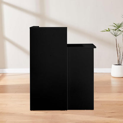Small Reception Desk with Counter,Front Desk with Two Lockable Drawers,Cable Management Holes,Counter Table for Salon Lobby Office Home (Black, 17.7" D x 30.7" W x 39.3" H)
