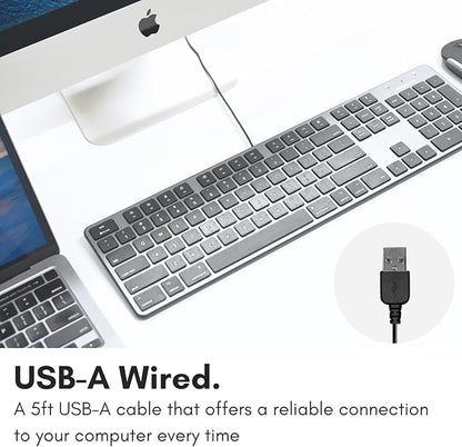 Macally Slim USB Wired Keyboard for Mac - Compatible Full Size Apple Keyboard with 104 Key Layout & 16 Shortcut Keys - Scissor Keycaps for Tactile Typing for Mac mini, MacBook Pro/Air, iMac