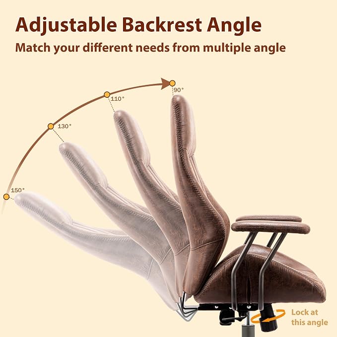 Home Office Chair,Ergonomic Computer Chair with Lumbar Support Adjustable Height,Mid-Century Modern Office Chair with Rolling Swivel Chair for Home Office Game Study(Suede High Back Chair,Dark Brown)