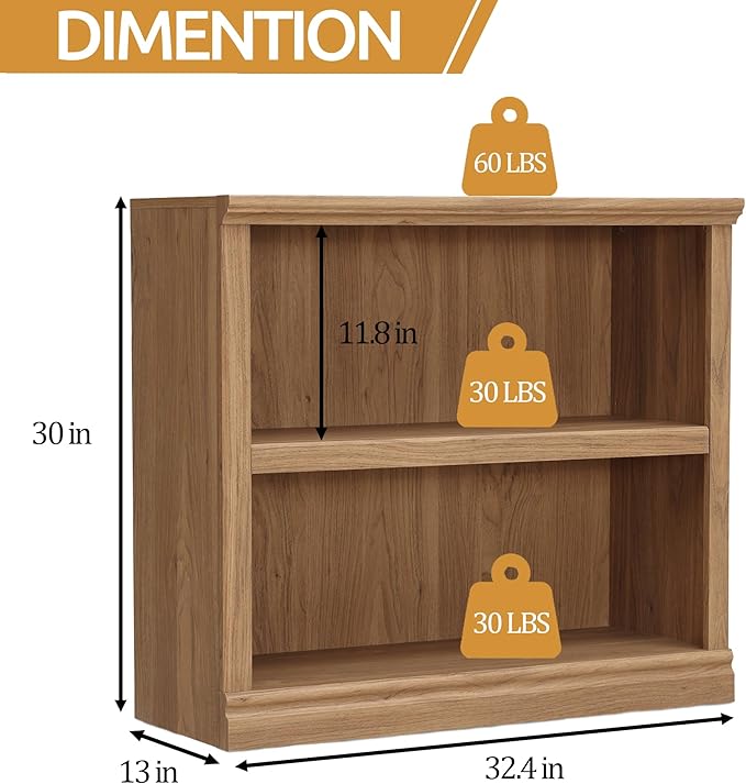 blini 2-Shelf Bookcase Wooden Bookshelves 33in Wide Floor Standing Display Storage Shelves Mahogany Bookcase for Home Office, Living Room, Bed Room
