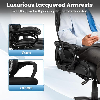 Giantex Big and Tall Office Chair 500lbs, Heavy Duty Executive Office Chair with 6 Massage Points, Extra Wide Seat, High Back Ergonomic Leather Reclining Swivel Computer Chair, Home Office Desk Chairs