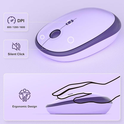 MOFII Wireless Keyboard and Mouse Combo, 2.4GHz Retro Typewriter Keyboard Full Size and Silent Mouse, 2-in-1 USB Receiver Plug and Play, for Laptop, PC, Desktop, Windows (Violet)