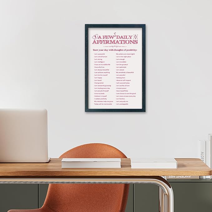 YWJKWLGS Daily Affirmations Wall Art, 11x16 Framed, Pink Positive Decor Girls Room