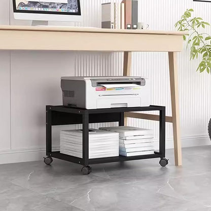 2 Tiers Rolling Under Desk Printer Stand,Office Movable Printer Desk with 4 Wheels & Lock Mechanism,Heavy Duty Storage Rack for Office and Home(Internal Height 15cm(5.9in), Black)